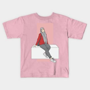 Girl In Red And Gray Kids T-Shirt